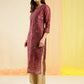 Maroon Chinon Digital Printed With Hand Work Kurta - Himanshi - Swadesiicart