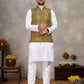 Anaita Mehendi Cotton Straight Kurta Payjama & Koti With Jequard Work