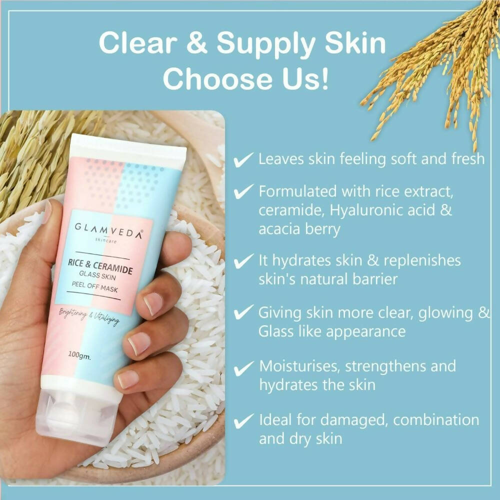 Glamveda Rice & Ceramide Korean Glass Skin Peel Off Mask - Swadesiicart