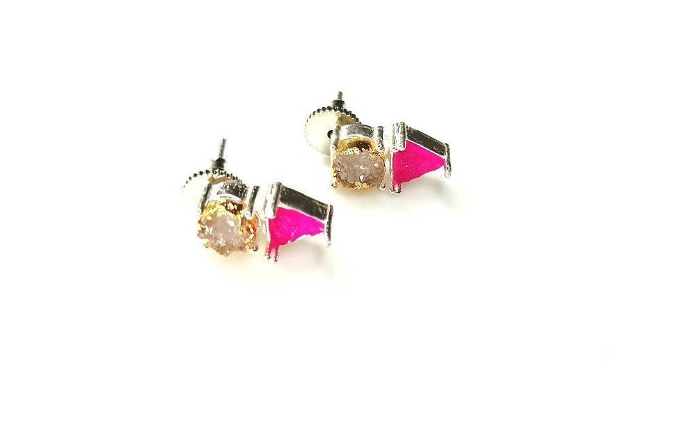 Bling Accessories Pink Druzy Natural Stone 92.5 Sterling Silver Earrings | Swadesiicart