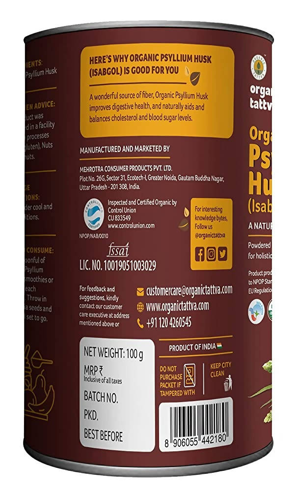 Organic Tattva Psyllium Whole Husk (Isabgol) | Swadesiicart
