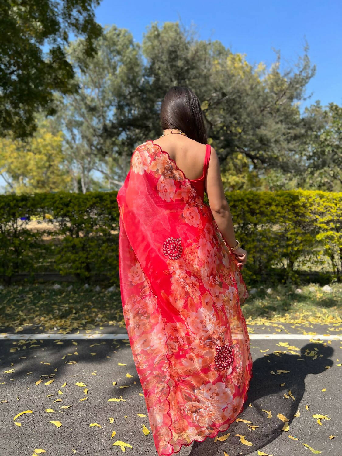 Vamsee Red Organza Saree - Swadesiicart