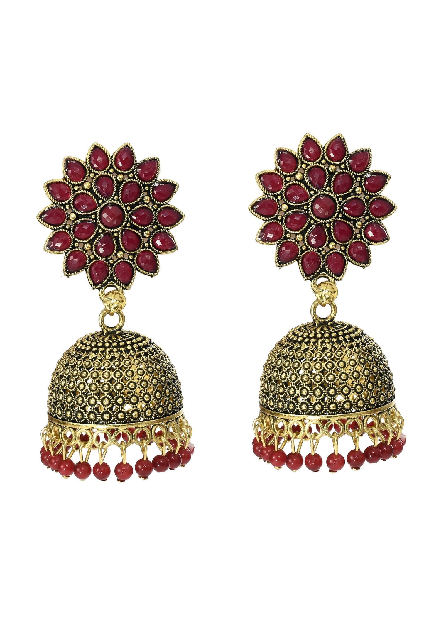Mominos Fashion Joharkamal Kundan work Jhumka with Maroon Beads - Mominos Fashion