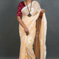 Exclusive Collection Cream Pure Cotton Saree With Sunflower Design - Swadesiicart