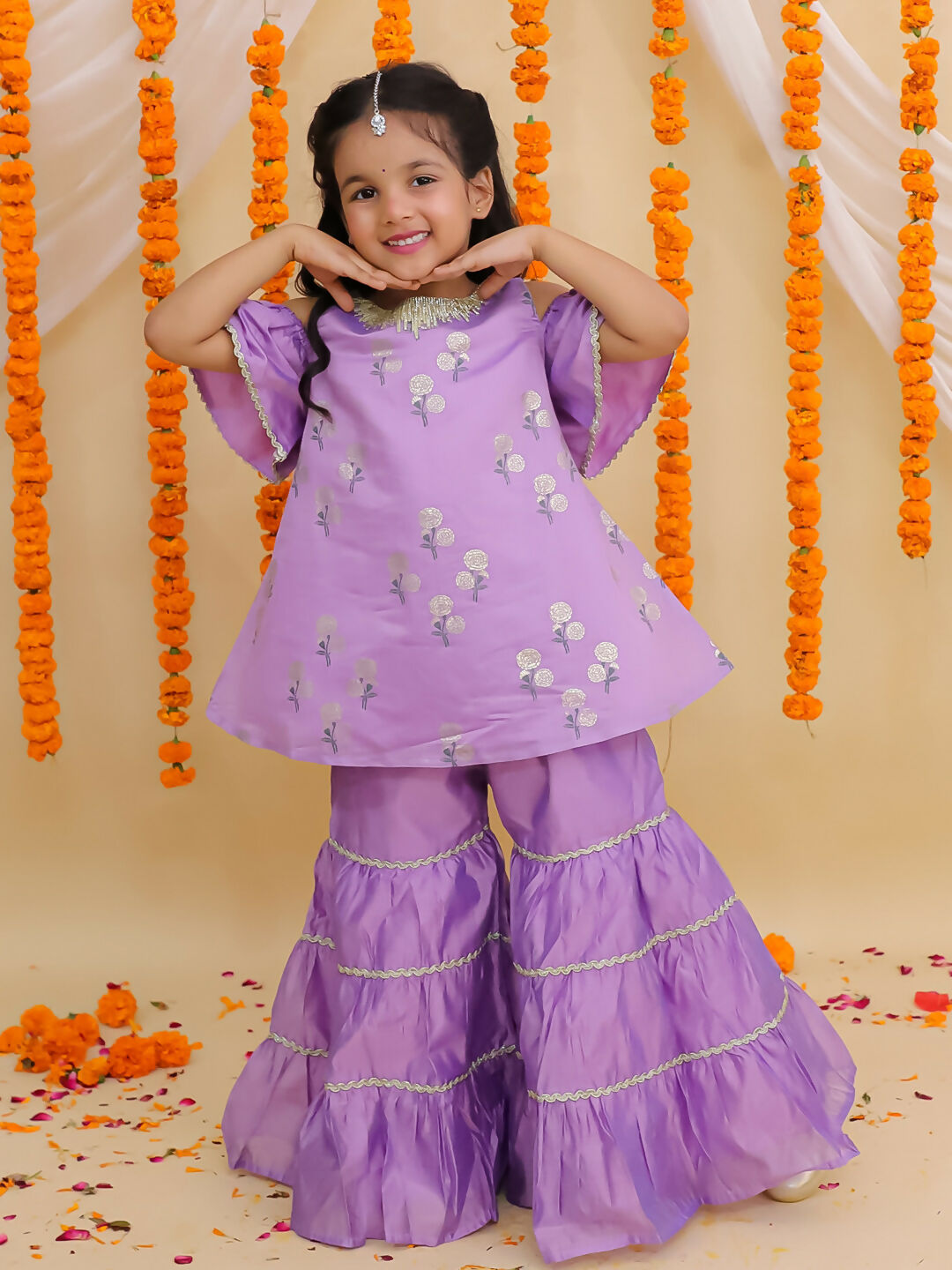 Lil Drama Mishti Purple Kurta and Sharara Set For Girls | Swadesiicart