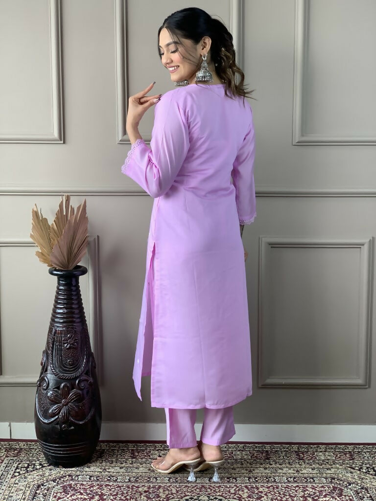 Lavender Viscose Chanderi Stitched Suit With Dupatta - Tanisha | Swadesiicart