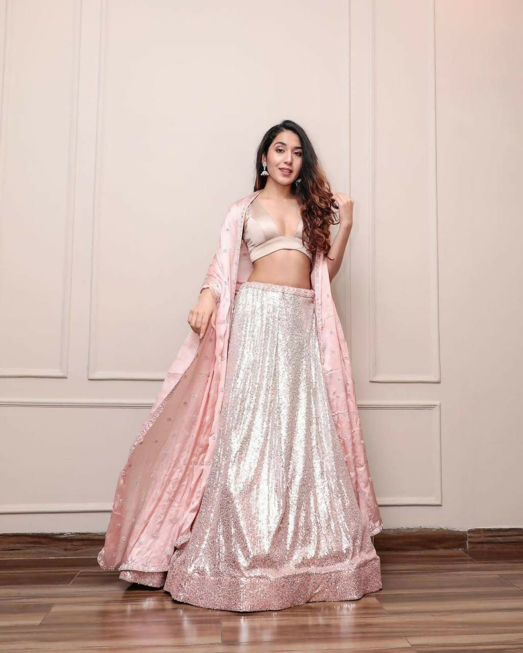 Jyoti Fashion Women's Peach Satin Silk Sequins Designer Lehenga Choli Set | Swadesiicart