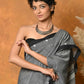 Very Much Indian Handloom Pure Cotton Saree With Sleek Border - Grey | Swadesiicart