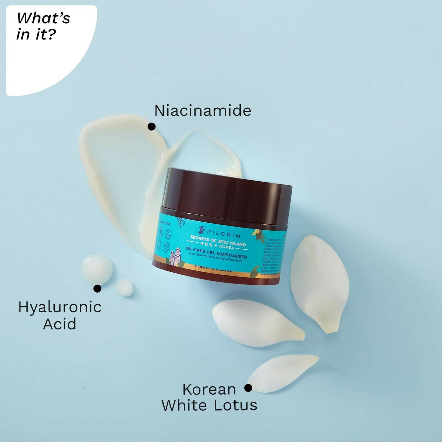 Pilgrim Korean Oil Free Gel Moisturizer with Hyaluronic Acid & Willow Bark Extracts, For Oily & Acne-Prone Skin - Korean Skin Care - Swadesiicart