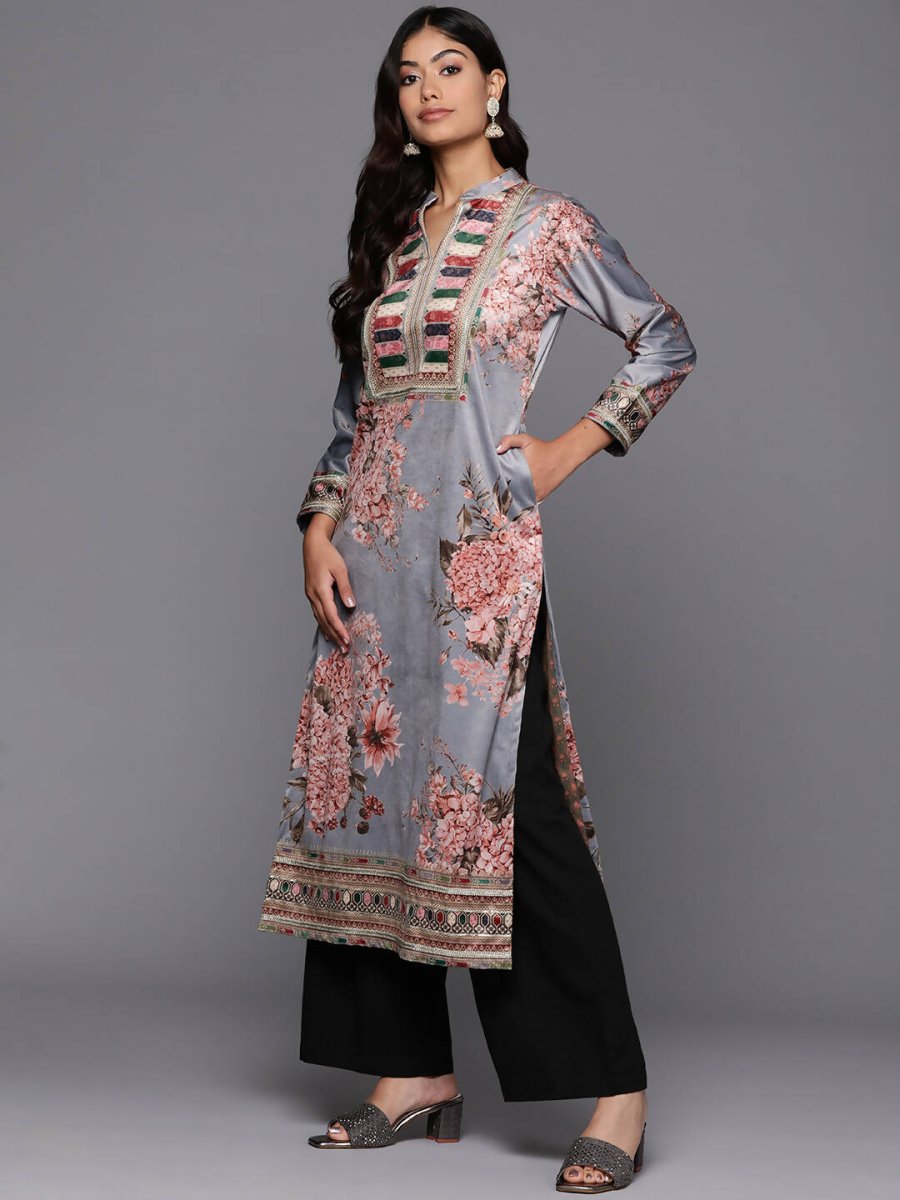 Ahalyaa Women's Traditional wear Kurta - Grey | Swadesiicart