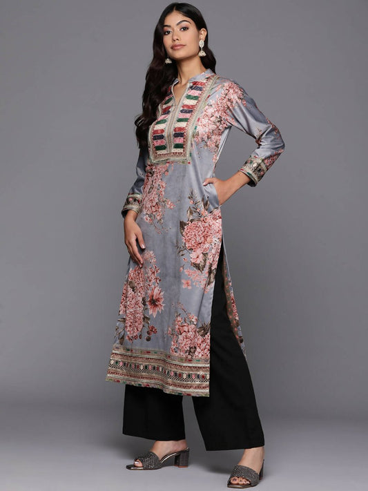 Ahalyaa Women's Traditional wear Kurta - Grey | Swadesiicart