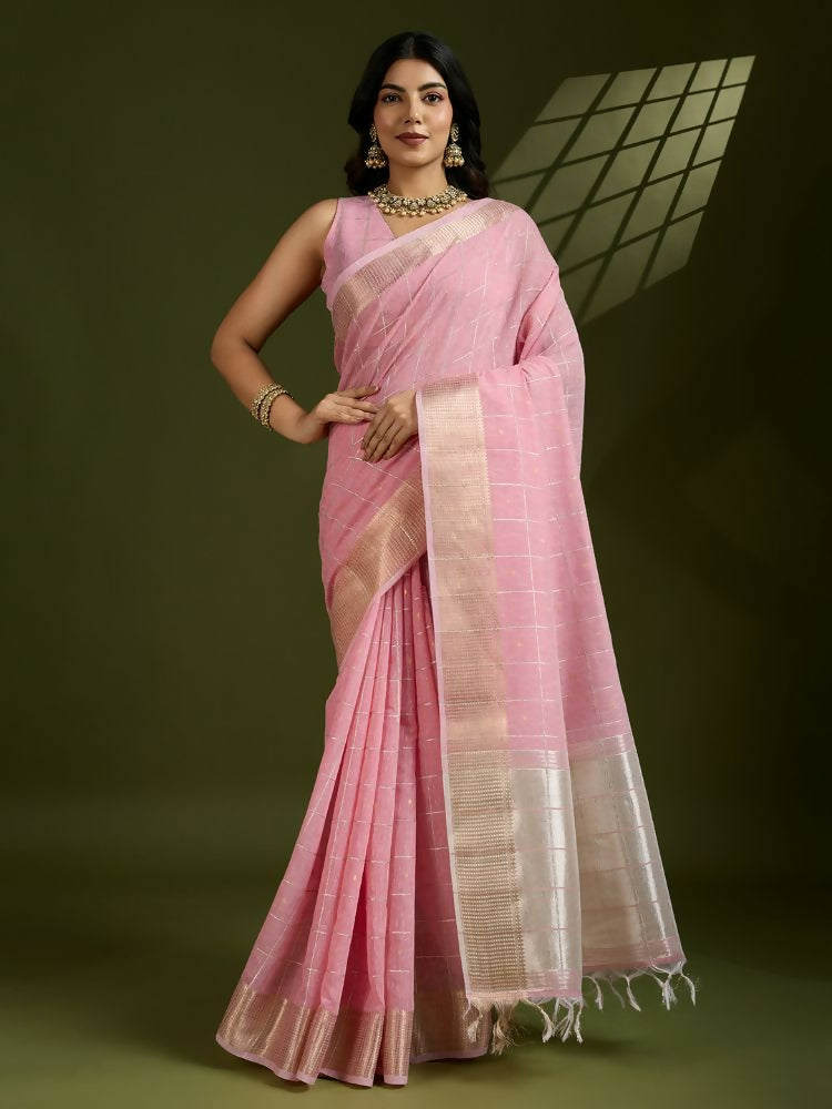 Vishnu Weaves Women's Gajri Soft Silk Zari Woven Saree with Blouse - Swadesiicart