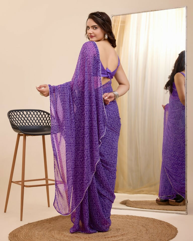 Purple Georgette Designer Printed Ready To Wear Saree - Ibiza | Swadesiicart
