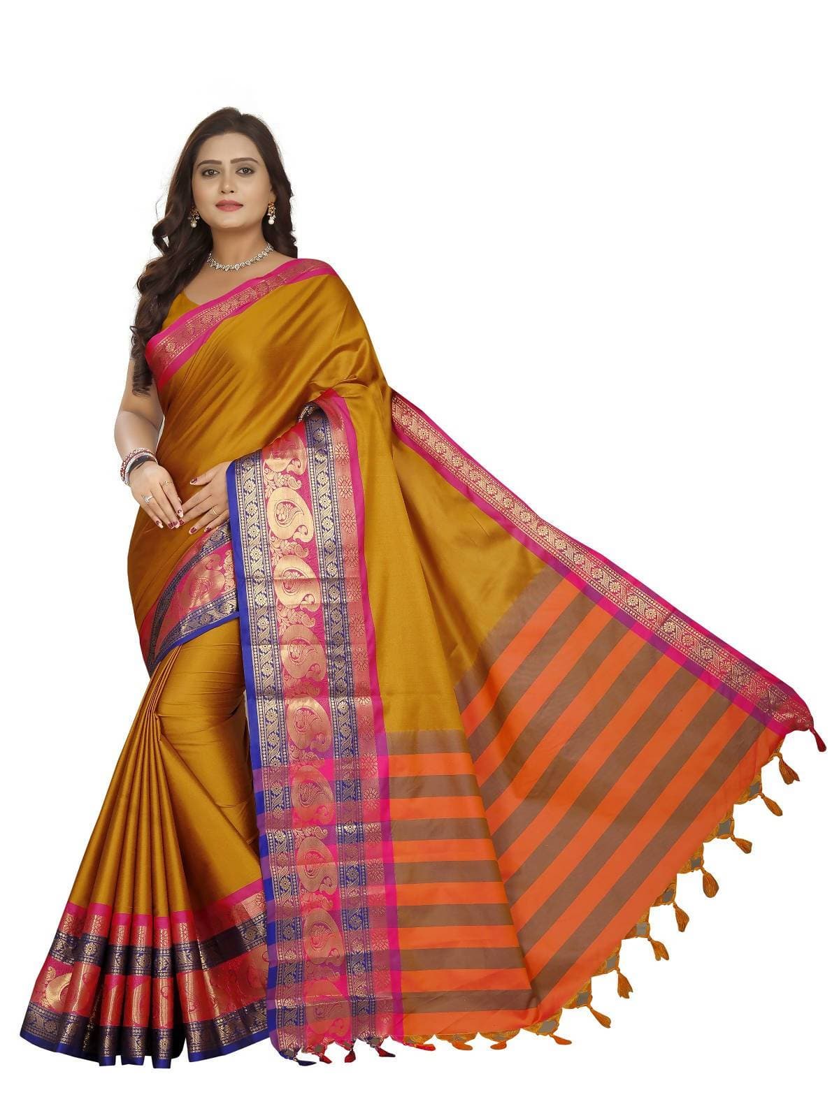 Vamika Banarasi Silk Mustard Weaving Saree | Swadesiicart