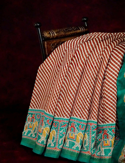 Off-White Red Striped Semi Chanderi Saree By Gayathri Reddy Designer Studio | Swadesiicart