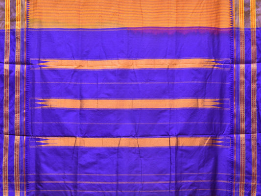 Orange and Blue Narayanpet Silk Handloom Saree with Checks Design No Blouse - Global Threads | Swadesiicart