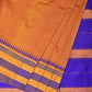 Orange and Blue Narayanpet Silk Handloom Saree with Checks Design No Blouse - Global Threads | Swadesiicart