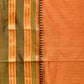 Orange and Brown Narayanpet Silk Handloom Saree with Checks Design No Blouse - Global Threads | Swadesiicart