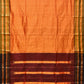 Orange and Brown Narayanpet Silk Handloom Saree with Checks Design No Blouse - Global Threads | Swadesiicart