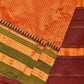Orange and Brown Narayanpet Silk Handloom Saree with Checks Design No Blouse - Global Threads | Swadesiicart