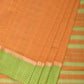 Orange and Light Green Bamboo Cotton Saree with Big Checks Design No Blouse - Global Threads | Swadesiicart