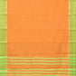 Orange and Light Green Bamboo Cotton Saree with Big Checks Design No Blouse - Global Threads | Swadesiicart