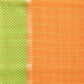 Orange and Light Green Bamboo Cotton Saree with Big Checks Design No Blouse - Global Threads | Swadesiicart