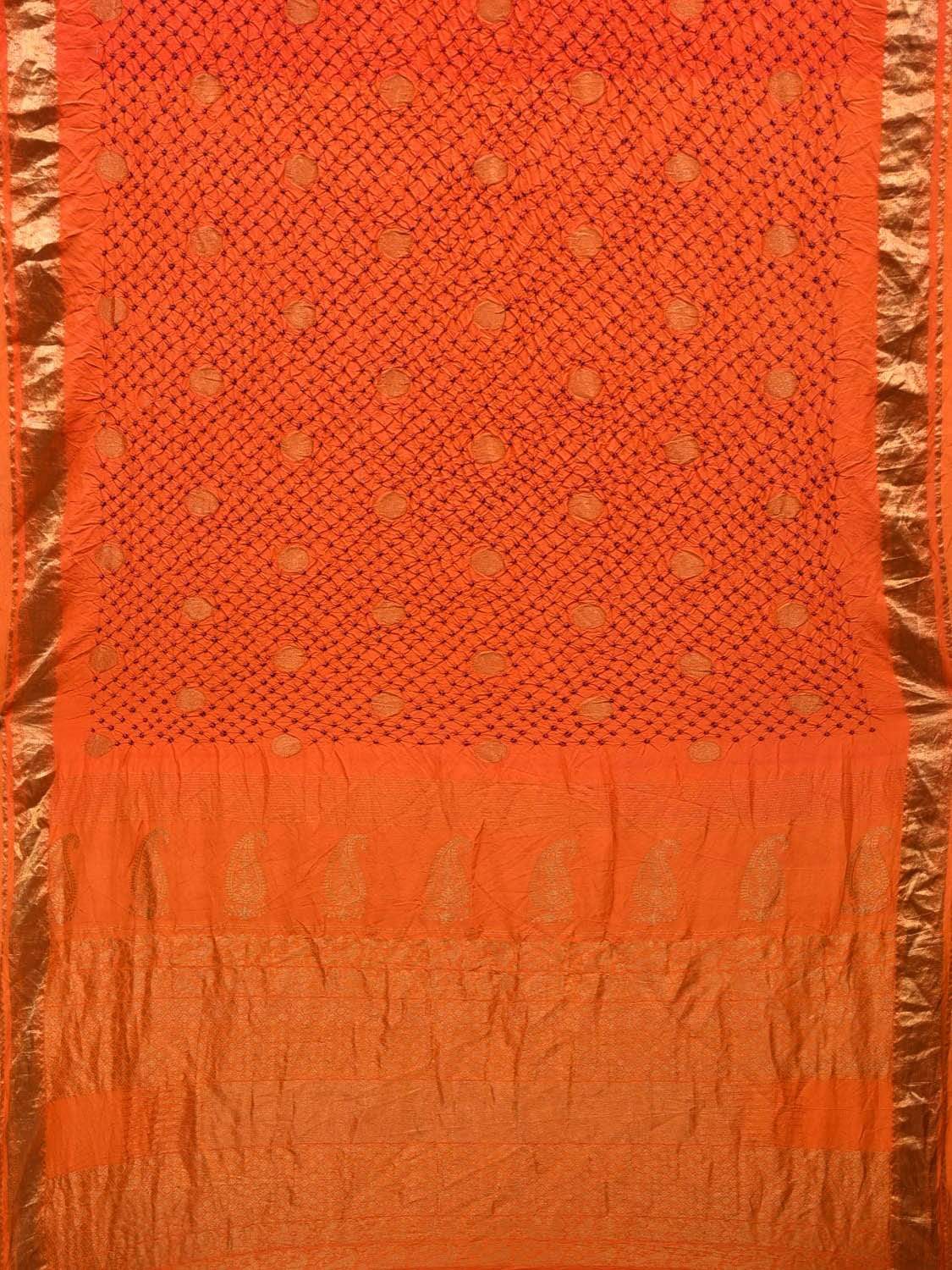 Orange Bandhani Kanchipuram Silk Handloom Saree with Small Buta Design - Global Threads | Swadesiicart