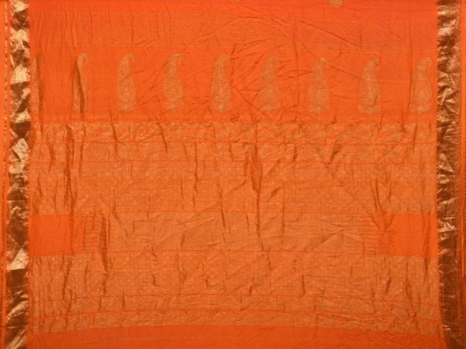 Orange Bandhani Kanchipuram Silk Handloom Saree with Small Buta Design - Global Threads | Swadesiicart