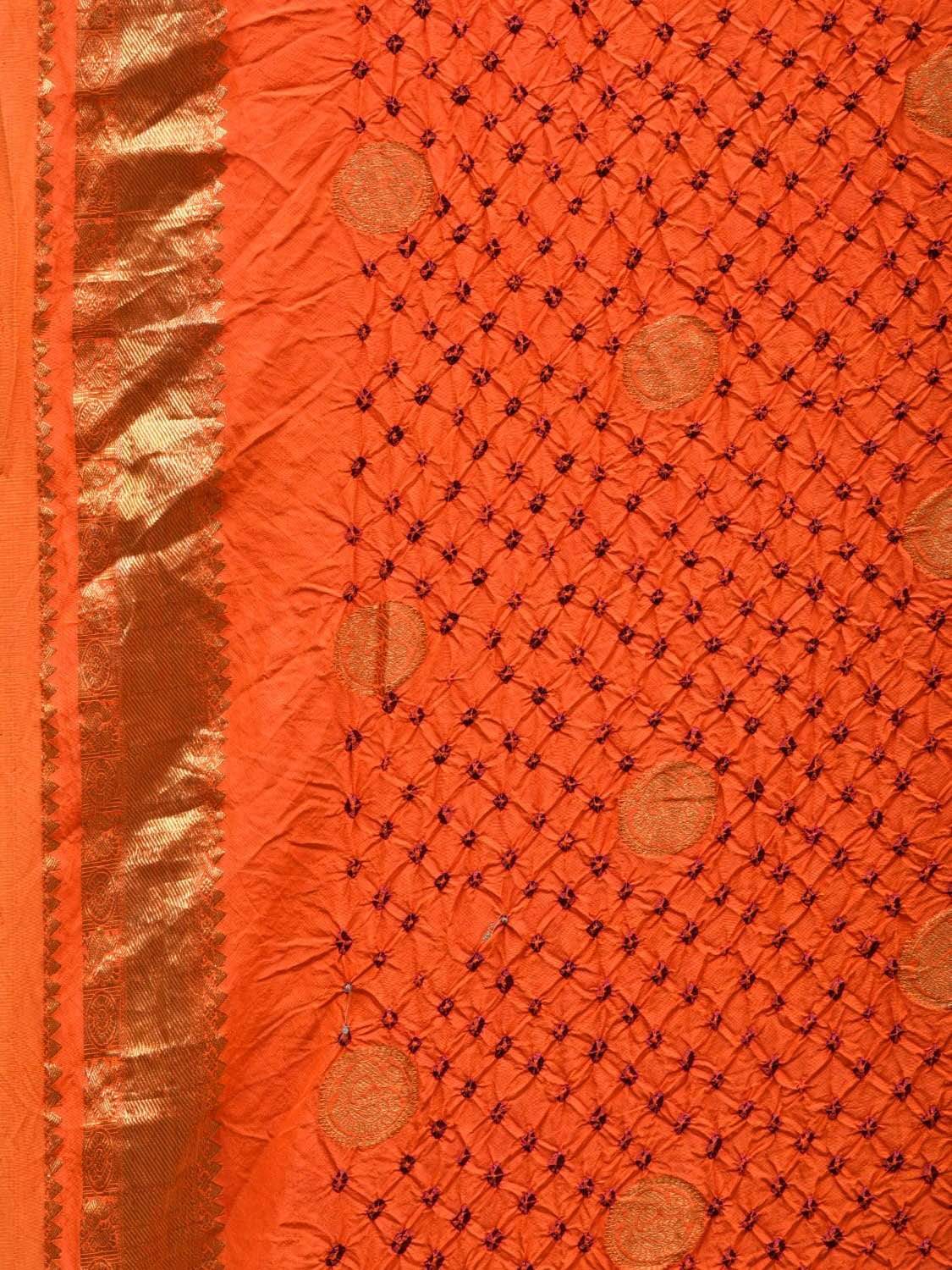 Orange Bandhani Kanchipuram Silk Handloom Saree with Small Buta Design - Global Threads | Swadesiicart