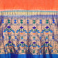 Orange Bandhani Paithani Silk Handloom Saree with Peacocks Pallu Design - Global Threads | Swadesiicart