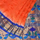 Orange Bandhani Paithani Silk Handloom Saree with Peacocks Pallu Design - Global Threads | Swadesiicart