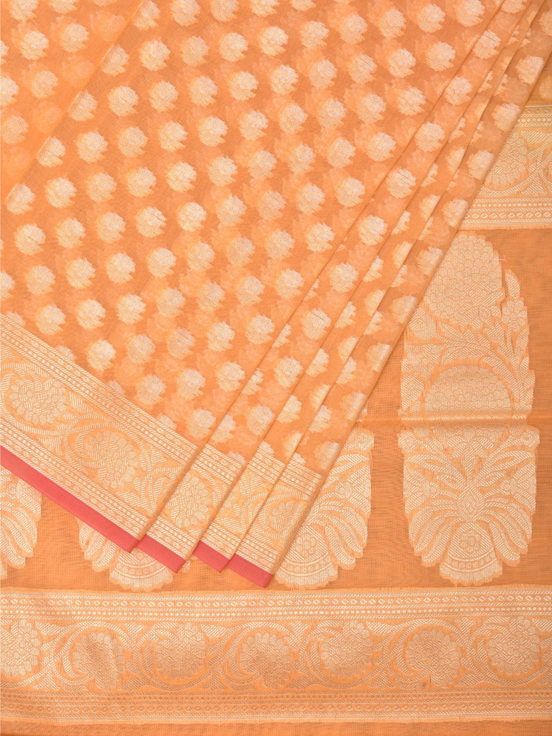 Orange Cut Work Cotton Silk Saree with All Over Banaras Design - Global Threads | Swadesiicart