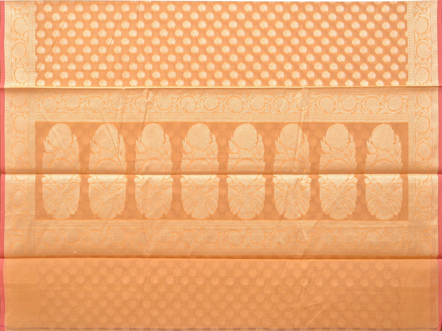 Orange Cut Work Cotton Silk Saree with All Over Banaras Design - Global Threads | Swadesiicart