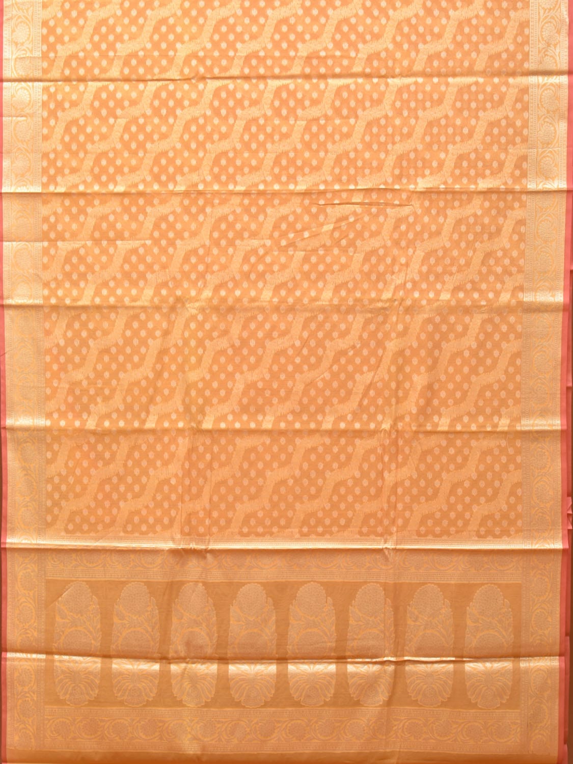 Orange Cut Work Cotton Silk Saree with All Over Diagonal Banaras Design - Global Threads | Swadesiicart