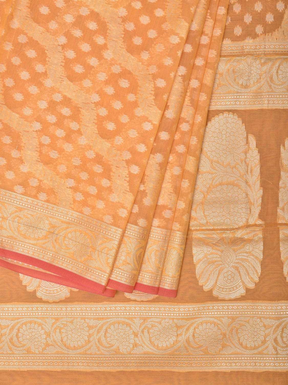 Orange Cut Work Cotton Silk Saree with All Over Diagonal Banaras Design - Global Threads | Swadesiicart