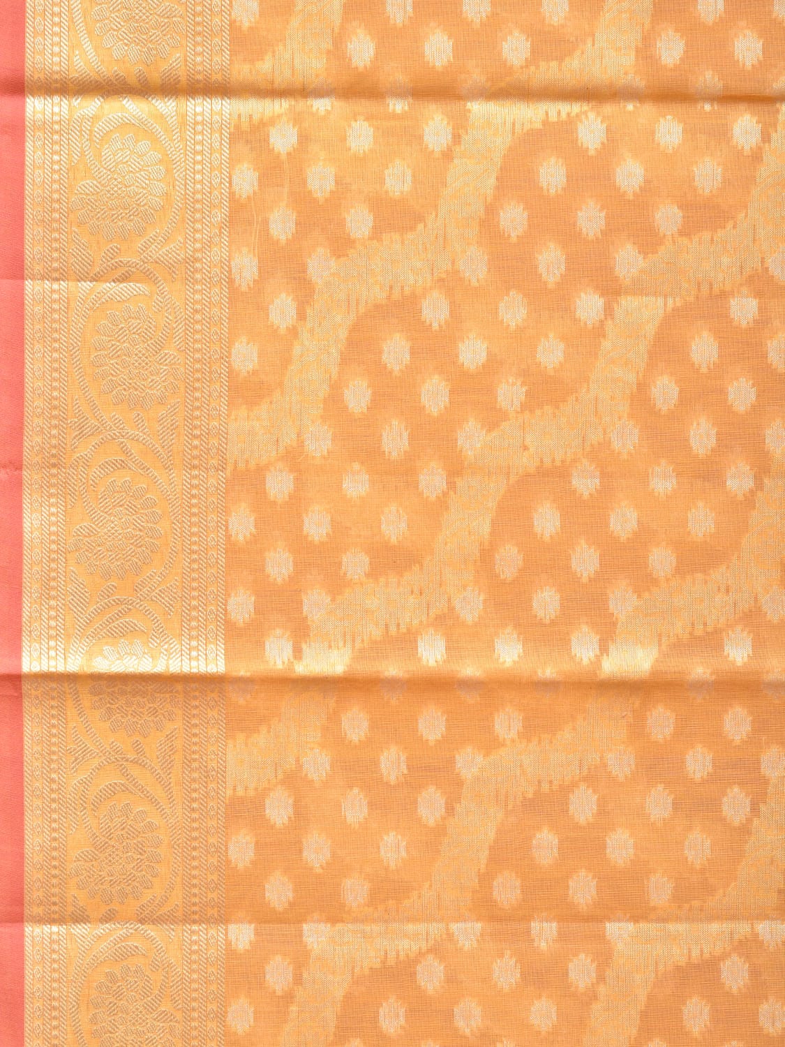 Orange Cut Work Cotton Silk Saree with All Over Diagonal Banaras Design - Global Threads | Swadesiicart