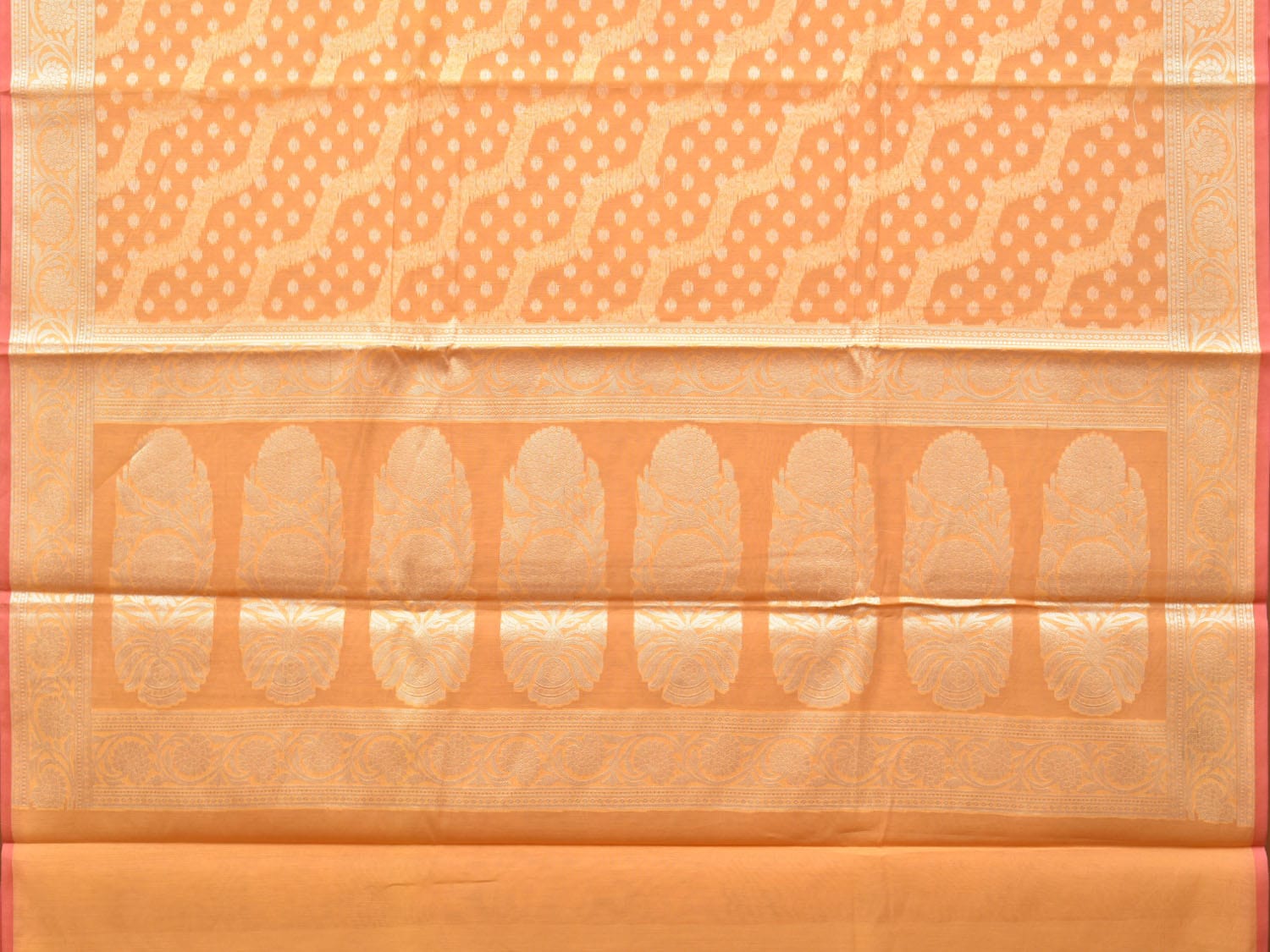 Orange Cut Work Cotton Silk Saree with All Over Diagonal Banaras Design - Global Threads | Swadesiicart