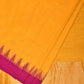 Orange Green Khadi Cotton Handloom Plain Saree with Temple Border Design - Global Threads | Swadesiicart