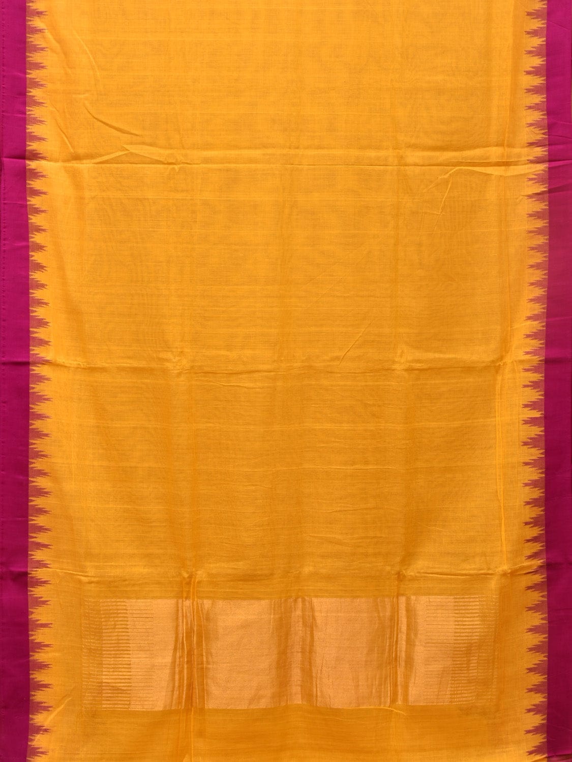 Orange Green Khadi Cotton Handloom Plain Saree with Temple Border Design - Global Threads | Swadesiicart