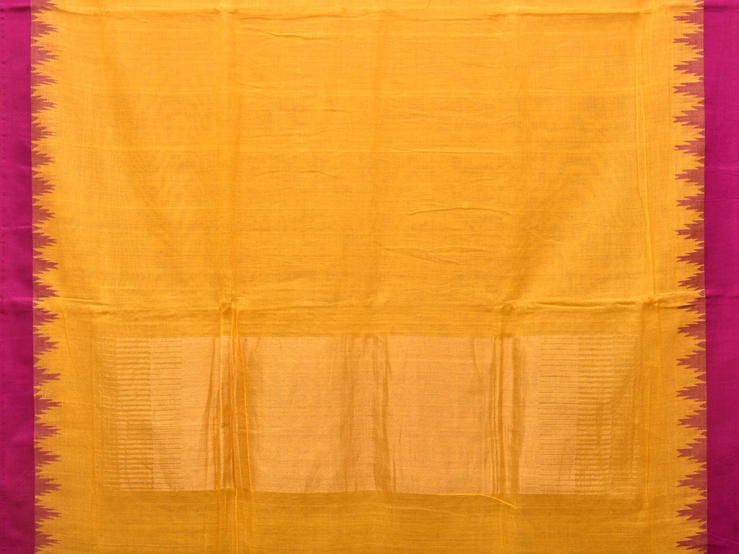 Orange Green Khadi Cotton Handloom Plain Saree with Temple Border Design - Global Threads | Swadesiicart