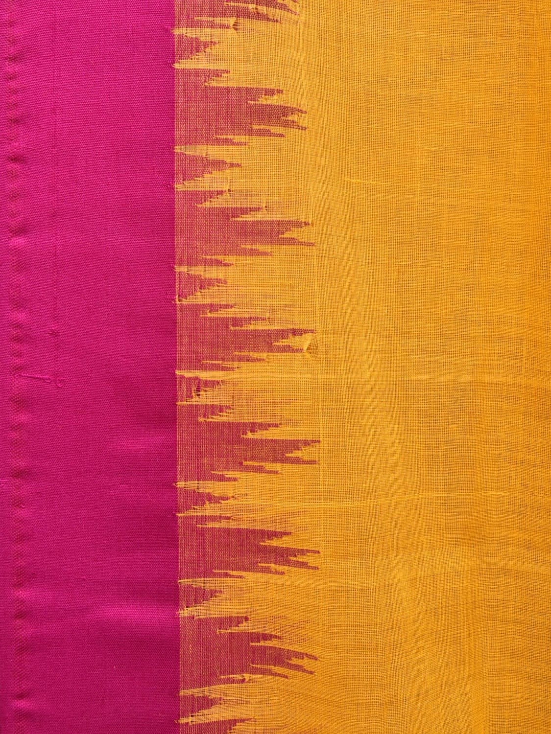 Orange Green Khadi Cotton Handloom Plain Saree with Temple Border Design - Global Threads | Swadesiicart