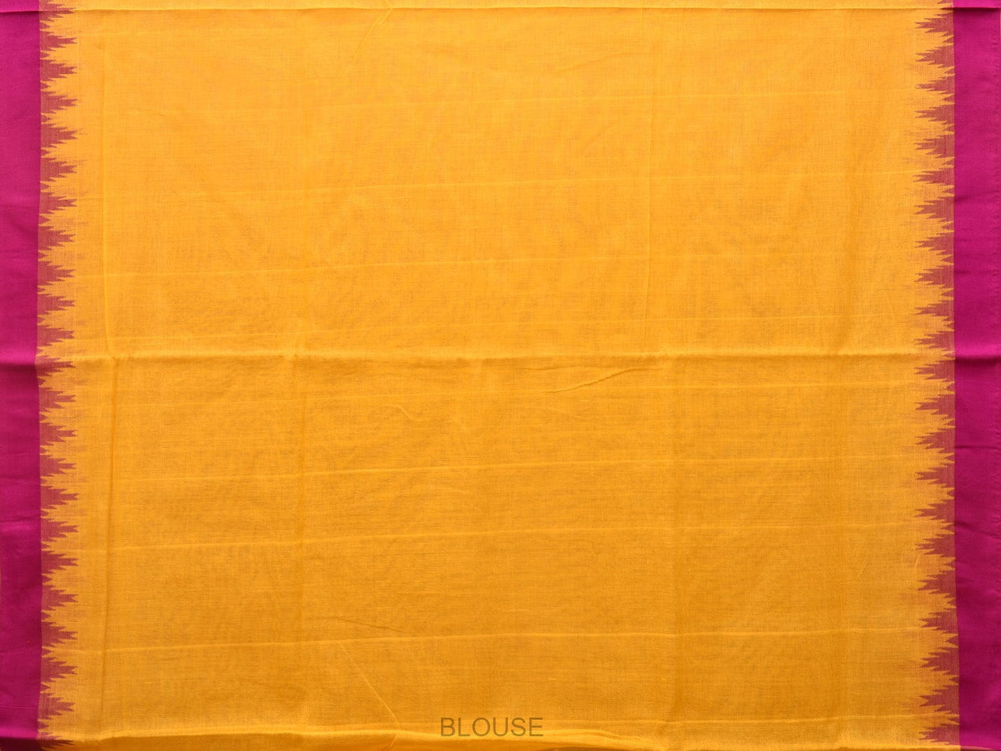Orange Green Khadi Cotton Handloom Plain Saree with Temple Border Design - Global Threads | Swadesiicart