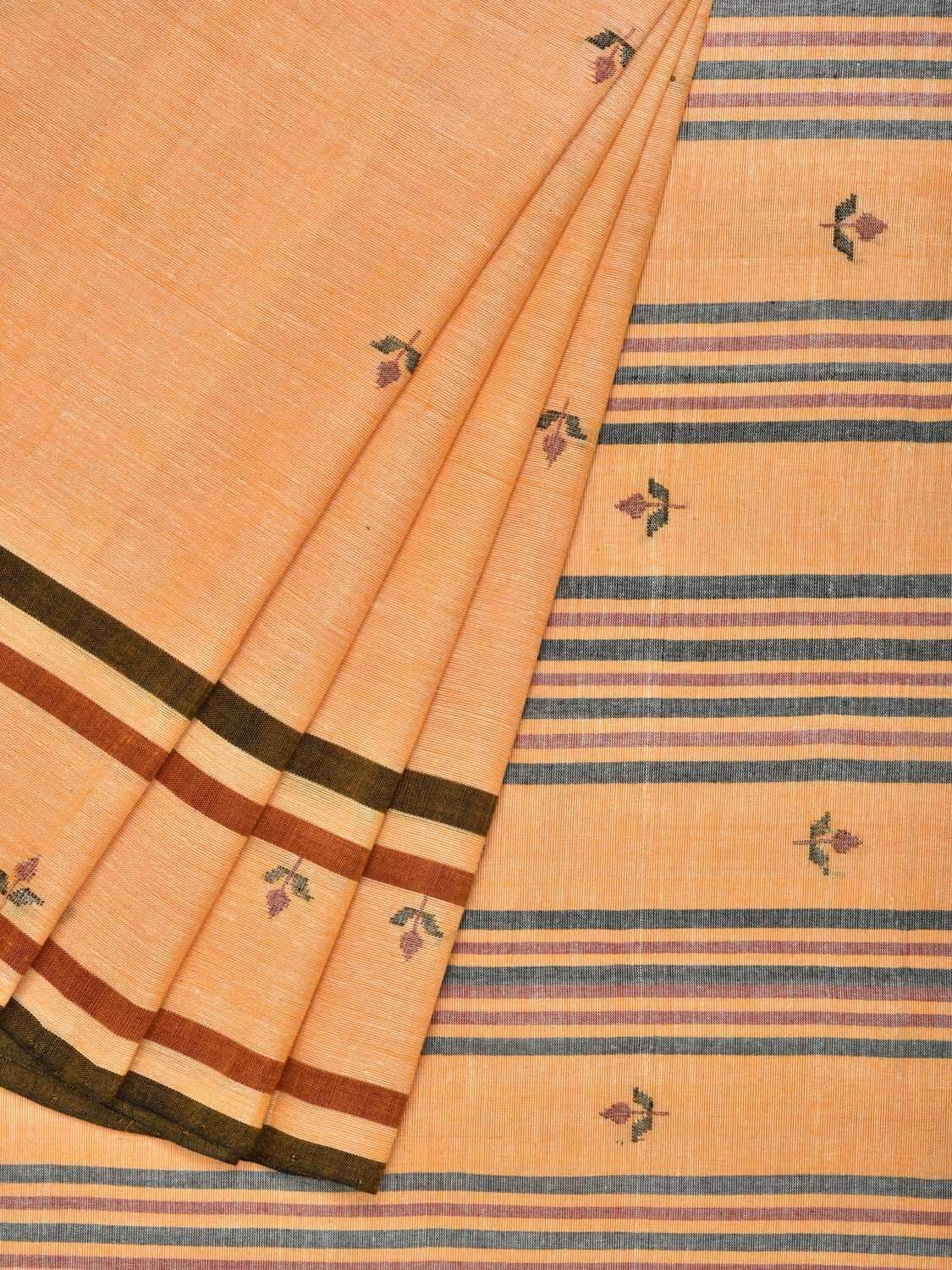 Orange Khadi Cotton Handloom Saree with Jamdani Buta Design - Global Threads | Swadesiicart