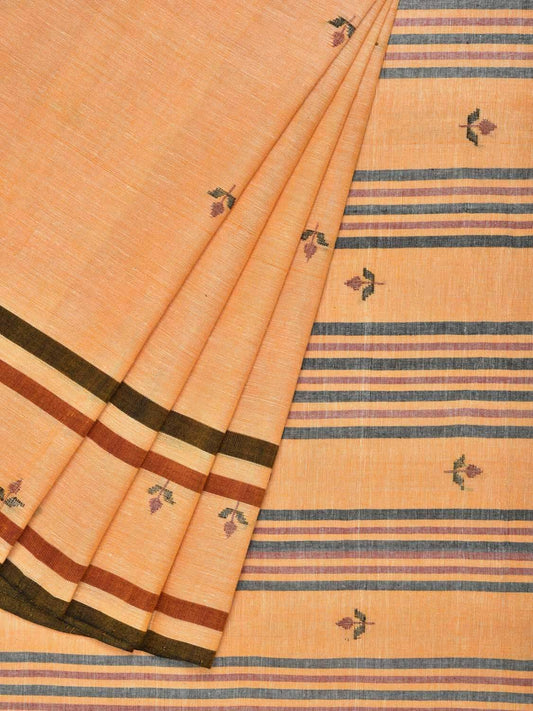 Orange Khadi Cotton Handloom Saree with Jamdani Buta Design - Global Threads | Swadesiicart