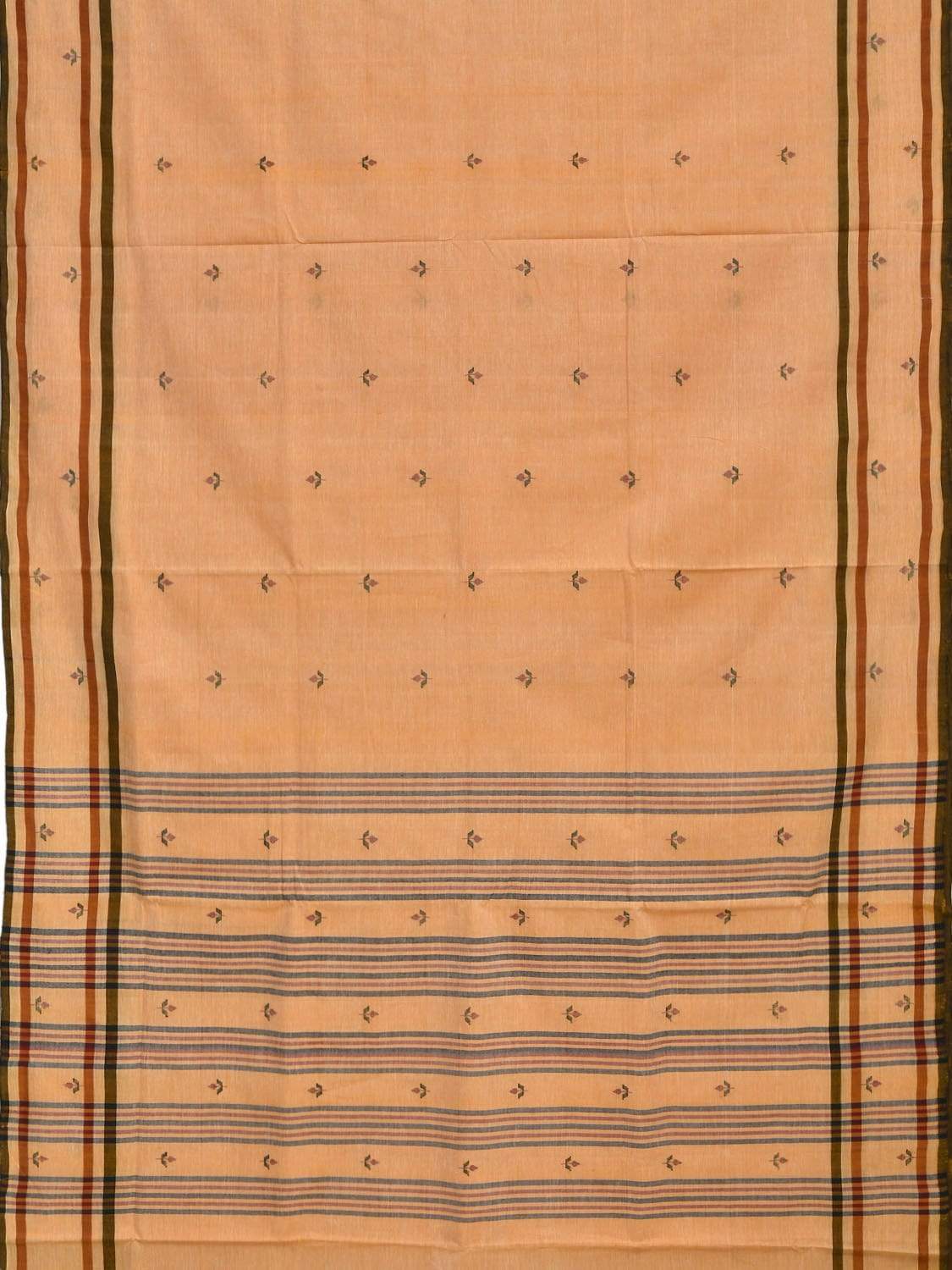 Orange Khadi Cotton Handloom Saree with Jamdani Buta Design - Global Threads | Swadesiicart
