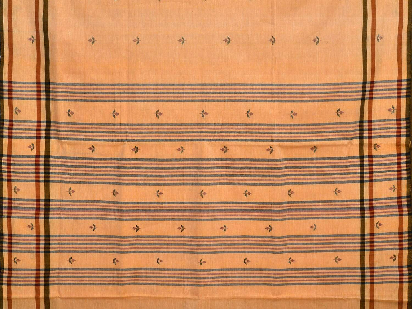 Orange Khadi Cotton Handloom Saree with Jamdani Buta Design - Global Threads | Swadesiicart