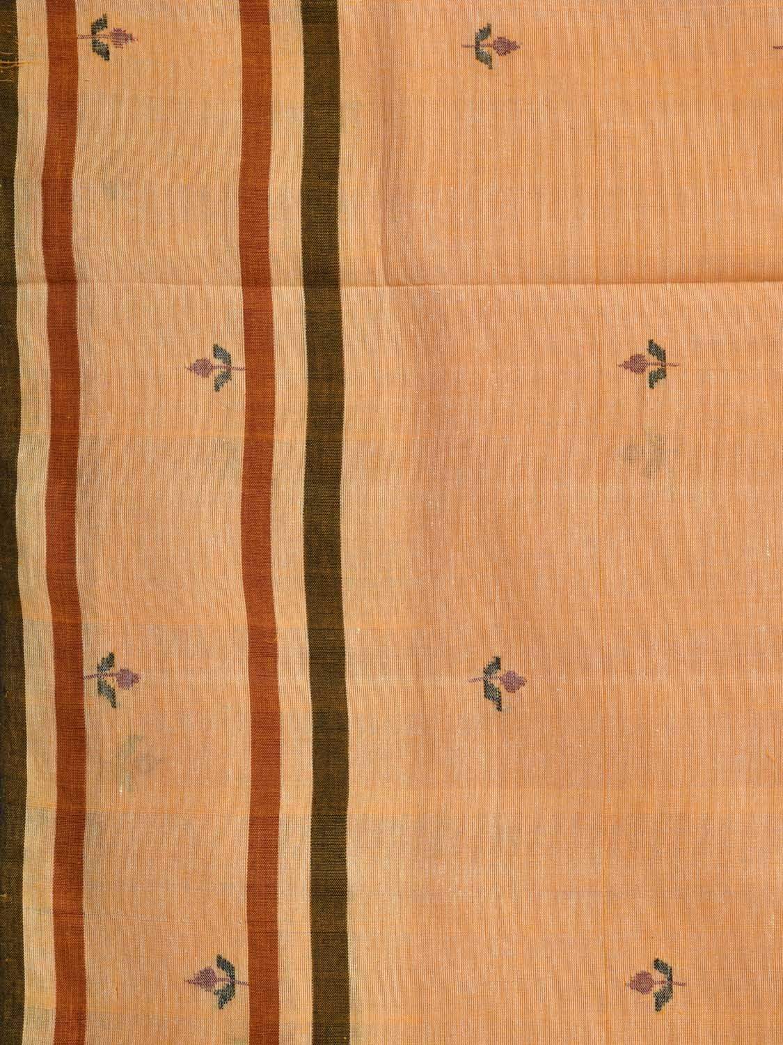 Orange Khadi Cotton Handloom Saree with Jamdani Buta Design - Global Threads | Swadesiicart