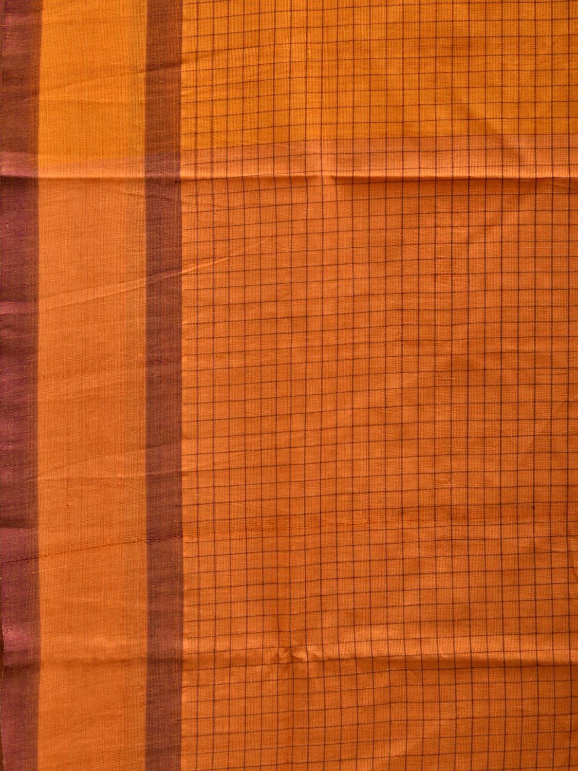 Orange Narayanpet Cotton Handloom Saree with Checks Design - Global Threads | Swadesiicart