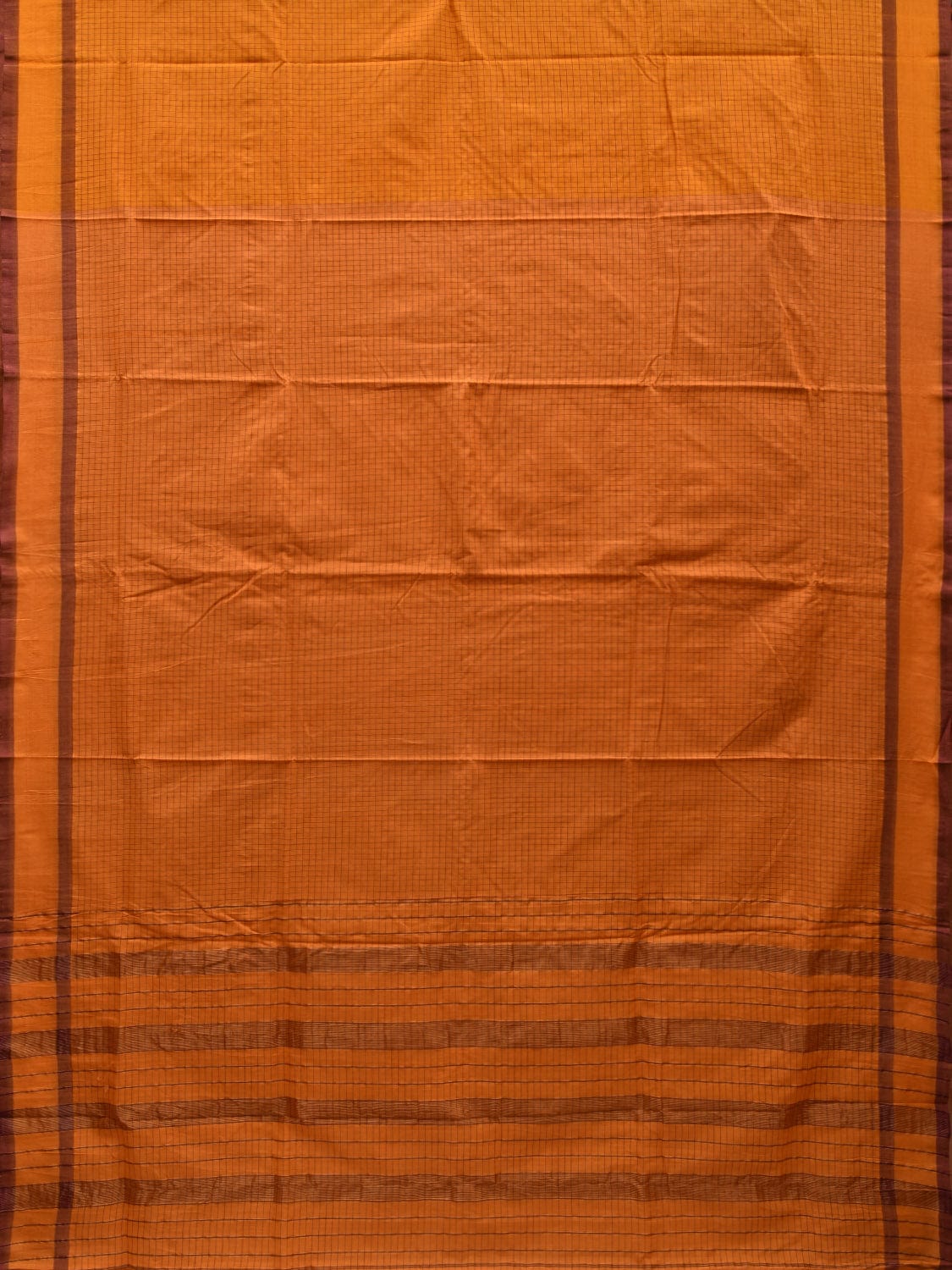 Orange Narayanpet Cotton Handloom Saree with Checks Design - Global Threads | Swadesiicart